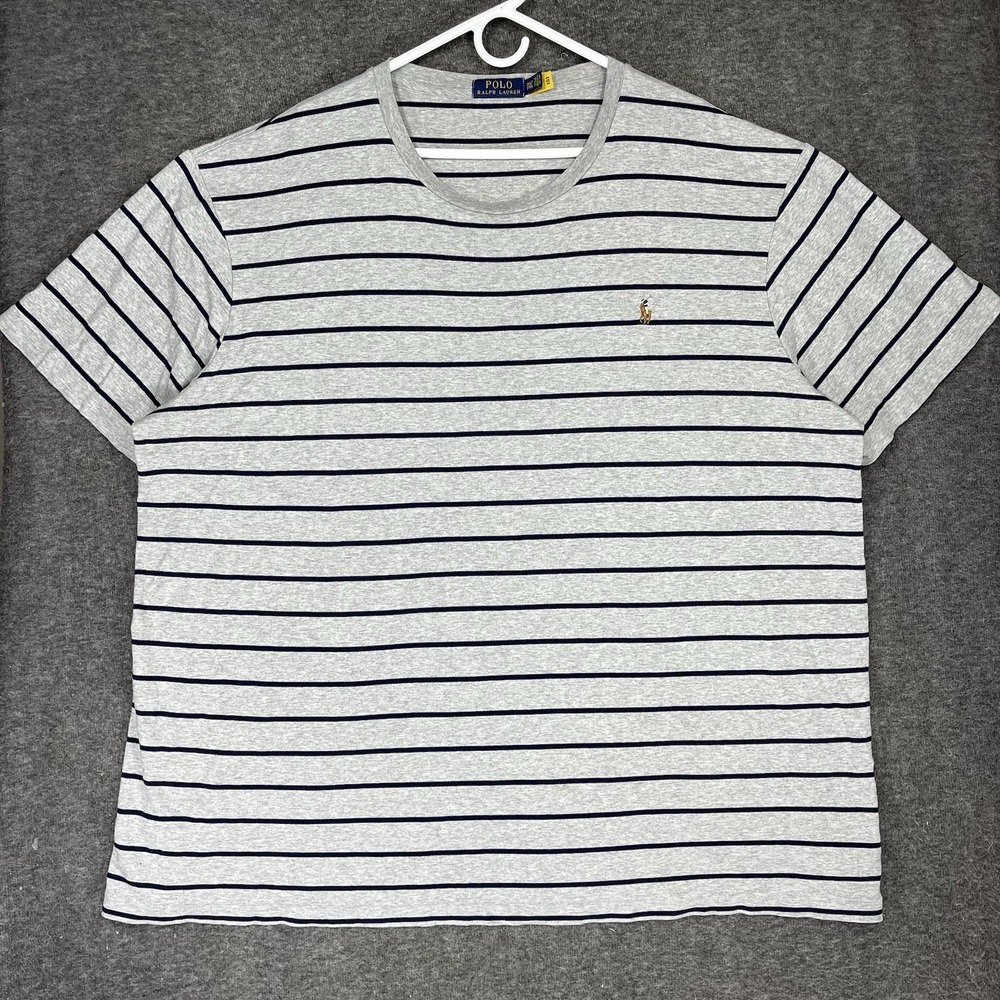 Polo Ralph Lauren T Shirt Men's 3XLT Gray striped Flesh Pony Short sleeve preppy
